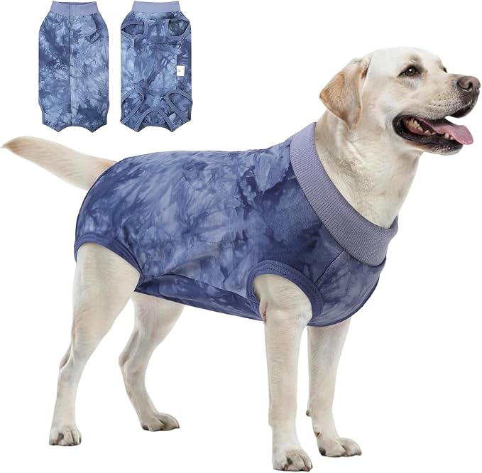 SAWMONG Recovery Suit for Dogs Female Male, Cotton Breathable Dog Onesie After Surgery Spay Neuter, Professional Pet Surgical Suit, Substitute E-Collar Cone (Tie-dye Blue, XL)