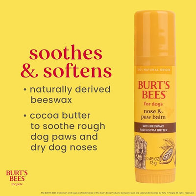 Burt's Bees for Pets Nose and Paw Balm with Beeswax and Cocoa Butter 100 Percent Natural Origin Dog Paw Pad Balm for Dry Cracked Paws and Noses pH Balanced Paraben Sulfate Free 0.45 OZ Made in USA