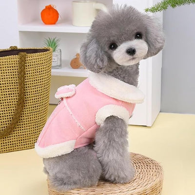 Dog Winter Coat Jacket Fleece Vest |Dog Fleece Jumper for Small Girls Warm Coat Soft Vest with Bow and D-Ring Cute Winter Clothes with Fuzzy Collar S