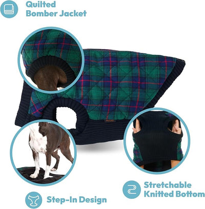Gooby Fashion Vest Check Dog Jacket - White Check, X-Large - Warm Zip Up Dog Bomber Vest with Dual D Ring Leash Water Resistant for Small to Medium Dogs