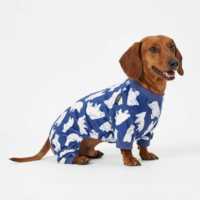 Fitwarm Polar Bear Dog Pajamas, Dog Clothes for Small Dogs Girl Boy, Pet Onesie with Feet, Cat Outfit, Lightweight Velvet, Royal Blue, White, XS