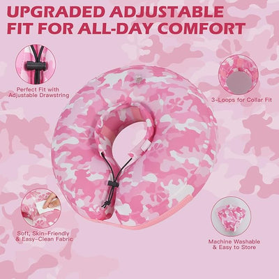 IEUUMLER Inflatable Recovery Dog Cone Collar, Neck Donut Protective ECollar, Adjustable Soft Collar for Dog and Cat After Surgery Prevent from Biting & Licking EU020 Pink Camo M+