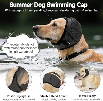 Dog Calming Hoodie Quiet Ear Cover for Noise Protection Anxiety Relief Ear Muffs, No Shake Ear Wraps for Dogs, Swim Cap Bath Blow Drying Headband Wraps for Ear Hematoma Groom Fireworks (L,Greyd)