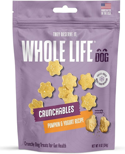 Whole Life Dog – Crunchables Dog Treats for Gut Health & Digestive Support, Constipation Relief, Digestive Health & Immune Support for Sensitive Stomachs, Pumpkin & Yogurt Crunchy Treats