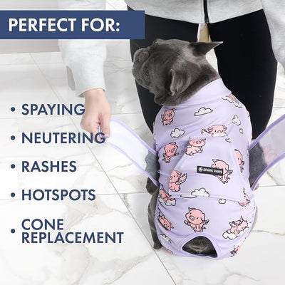 Spark Paws Dog Surgery Recovery Suit – Dog Recovery Suit After Surgery, Anti-Lick Dog Onesie, Abdominal Wound Protector, Soft Cone Alternative for Spay Neuter Male Female Pet Recovery - Pigs Fly - 4XL