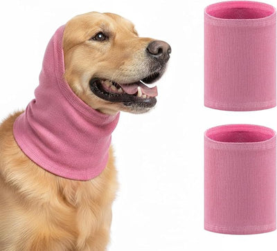 GOLD HONEY Dog Head Wrap, 2 PCS Soft Elastic Dog Ear Cover, Muffs Noise Protection, Anxiety Relief and Calming Pet, No Flap Ear Wrap for Grooming, Force Drying, Fireworks (Boxed, Pink, L)