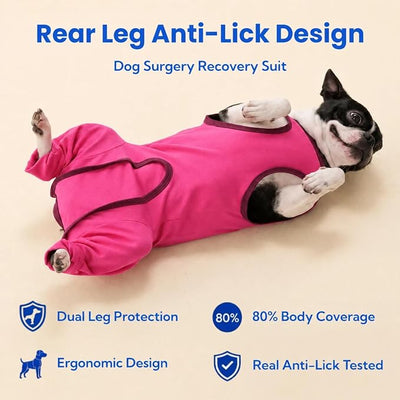 Cuttable Design Dog Surgery Recovery Suit with Rear Leg Sleeve to Stop Licking, Breathable Surgical Suit for Male Neuter, Potty-Friendly Dog Onesie for Surgery, Neutered Dog Recovery Male, Rose-Red M
