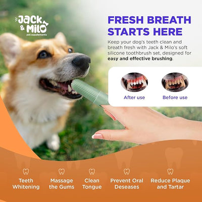 Jack & Milo Soft Silicone Finger Toothbrush for Dogs – Gentle & Effective Oral Care for Small Dogs, Puppies & Cats – Long-Lasting & Easy to Use – Orange – Ideal for Baby Pets