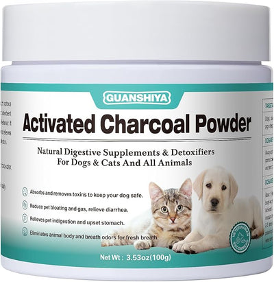 Activated Charcoal for Dogs, Cats, and All Pets, Charcoal for Dogs Poisoning, Digestive Upset and Gas Relief, Liver Support, Non-GMO, Gluten Free,3.53oz(Powder)