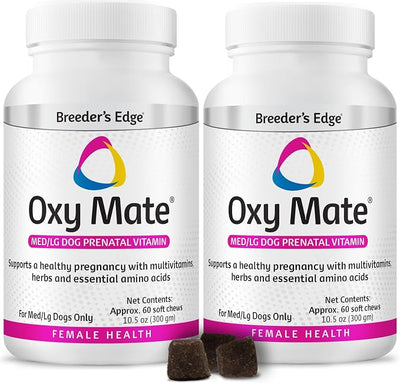 Breeder's Edge Oxy Mate Dog Prenatal Vitamins, Comprehensive Supplement for Pregnant Dogs and Cats Enriched with Essential Nutrients for Healthy Moms & Litters, Soft Chews - 120ct Medium & Large Dog