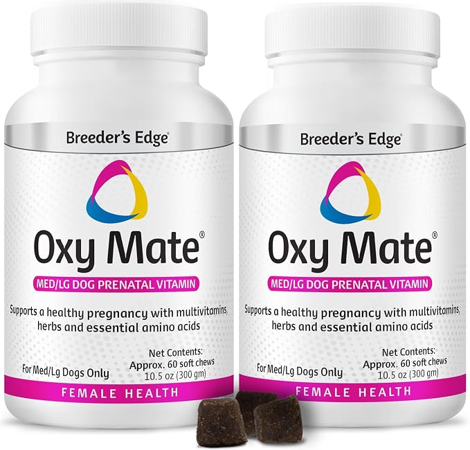 Breeder's Edge Oxy Mate Dog Prenatal Vitamins, Comprehensive Supplement for Pregnant Dogs and Cats Enriched with Essential Nutrients for Healthy Moms & Litters, Soft Chews - 120ct Medium & Large Dog