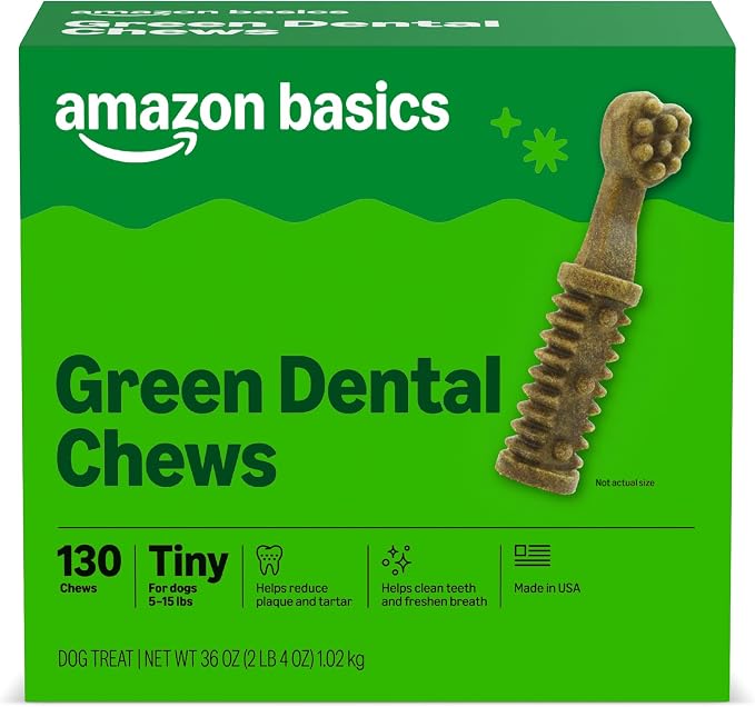 Amazon Basics Dental Dog Treats to Help Clean Teeth & Freshen Breath - Tiny (5-15 lbs), Unflavored (Previously Wag)
