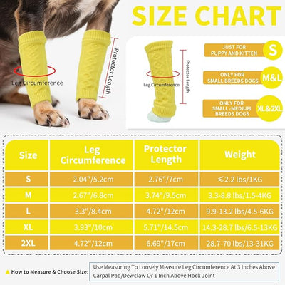 ROZKITCH Puppy Socks for Small Dogs, 2PCS Front Leg and 2PCS Back Leg Elbow Wrap, Leg Warmer Wrap Protector, Pet Elastic Knitted Breathable Protective Sock Yellow for Toy Poodle, Pomeranian S