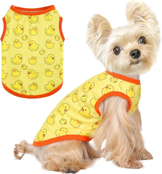 Dog Shirt Vest Dog Clothes for Small Dogs Boy Girl Stretchy Summer Puppy T-Shirts Soft Breathable Lightweight Puppy Sweatshirt Pet Cat Outfit (Yellow Duck, Large)
