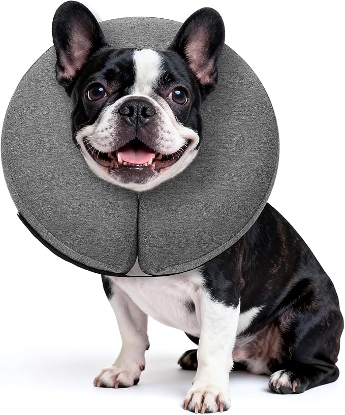 MIDOG Inflatable Dog Cone, Soft Donut Recovery Collar Alternative After Surgery to Help Prevent Licking, Comfy E Collar with Neck Pillow Design, Grey, M+