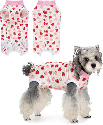Coppthinktu Recovery Suit for Dogs After Surgery, Dog Onesie Surgery Recovery Suit for Female Spay, Soft Surgical Pajamas Bodysuits for Puppy to Prevent Licking Dog Cone Alternative Strawber XL