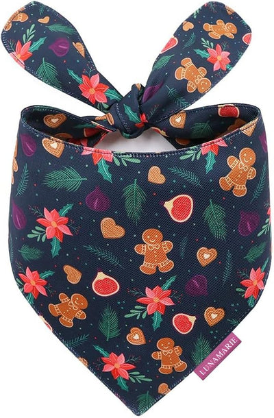 LunaMarie - Luxury Pet Birthday Bandanas -Premium & Silky Poly Fabric | 100% Handmade | Custom Shape Dual Layered (Gingerbread & Figs, Large)