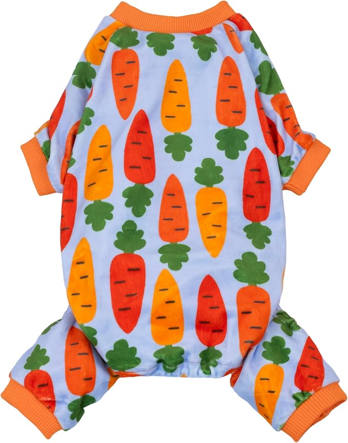 Fitwarm Carrot Dog Flecce Pajamas, Funny Easter Outfit for Small Dogs Boy Girl, Cute Pet Clothes, Blue, Orange, Red, Green, XL