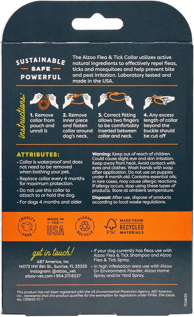ALZOO Natural Flea & Tick Dog Collar - Helps Repel Fleas, Ticks & Mosquitoes - 100% Plant-Based Active Ingredients - Waterproof - Up to 4 Months Protection - Medium-Sized Dogs: 16-40 lbs - Pack of 3