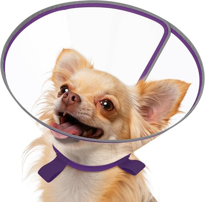 Clear Dog Cone for Small Dogs After Surgery, Adjustable E-Collar to Stop Licking with Padded Neck for Chihuahua,etc, Soft Recovery Collar with Reflective Trim for Night Visibility, Purple XXS