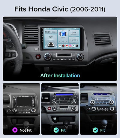 Car Radio Stereo for Honda Civic 2006-2011, Wireless CarPlay Android Auto | 9" IPS HD touchscreen, 64G storage, 5G WiFi GPS navigation, phone link, Bluetooth FM AM SWC, 1080P backup camera