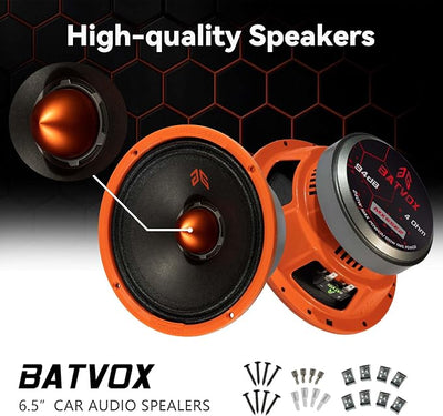 MX65E2 Loudspeaker 6.5 Inch Midrange 480 Watts 4 Ohms Orange Bullet, Premium Quality Audio Door Speakers for Car or Truck Stereo Sound System, Orange (2 Speakers)