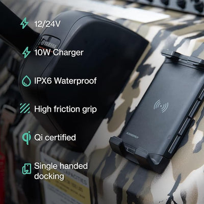 SCANSTRUT Active 15W Waterproof Wireless Charger Mount, IPX6 Rated, 12/24V Qi Fast Charging Phone Holder for Boats, RVs & ATVs, One-Hand Docking, Secure Grip, Universal Compatibility