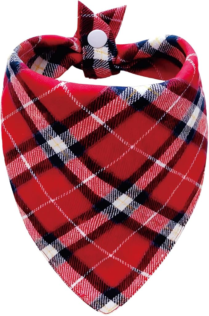 Valentine’s Plaid Dog Bandana, Reversible with Adjustable Snap Buckle, Reversible Triangle Bibs Accessories for Boy and Girl Holiday Party Costume & Festive Photo Accessory (Medium)