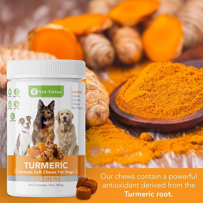 Turmeric for Dogs - 120 Count Value Pack | Hip & Joint Supplement for Senior Dogs with Arthritis | Anti Inflammatory Pain Relief | Organic Curcumin, Collagen & BioPerine | Made in USA Soft Chews