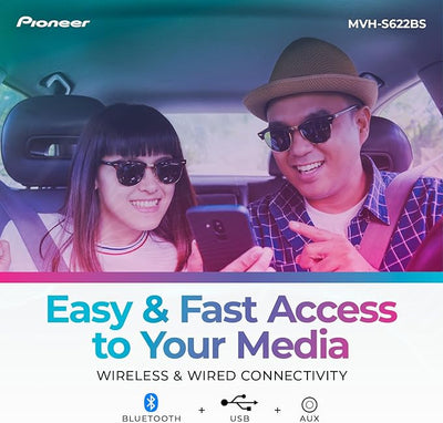 Pioneer MVH-S622BS Double Din Digital Media Receiver – Bluetooth, SiriusXM, Color Change, USB, FLAC, Voice Control, 50W x 4 Output, 13-Band EQ, AM/FM Radio, Hi-Volt RCA Preouts