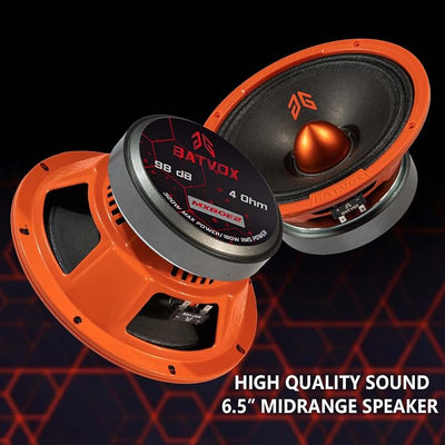 MX80E2 Loudspeaker 8 Inch Midrange 640 Watts 4 Ohms Orange Bullet, Premium Quality Audio Door Speakers for Car or Truck Stereo Sound System, Orange (2 Speakers)