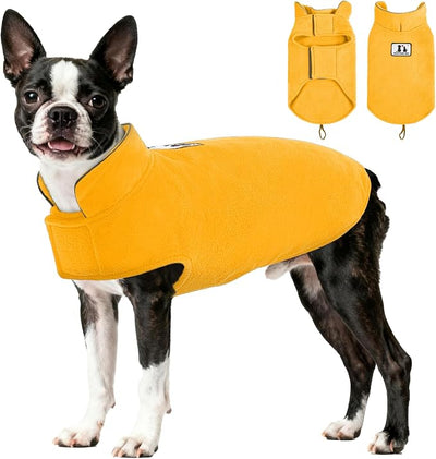 DENTRUN Reversible Dog Coat - Windproof Polar Fleece Vest with Reflective Neck Strips, Hook & Loop Closures, Sleeveless Cold Weather Jacket for Medium Large Dogs (L, Dogs Winter Outerwear)