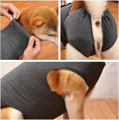 Dog Recovery Suit Abdominal Wound Puppy Surgical Clothes Post-Operative Vest Pet After Surgery Wear Substitute E-Collar & Cone (M, Grey)