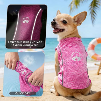 PETCARE Sun Protection Dog Shirts for Medium Dogs Quick Dry Soft Stretchy Dog T-Shirts with Reflective Label Tank Top Sleeveless Vest Pet Clothes, Athletic Fabric, Pink, XXL (Chest 26" Length 19.7")