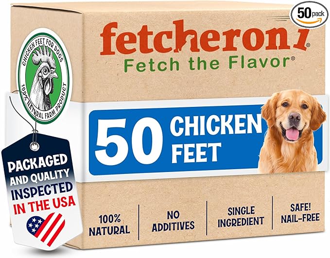 FETCHERONI Premium Chicken Feet Dog Treats - Dehydrated Poultry Foot - No Additives - Digestible Chew - Joint Health Support - All Natural (50-Pack)