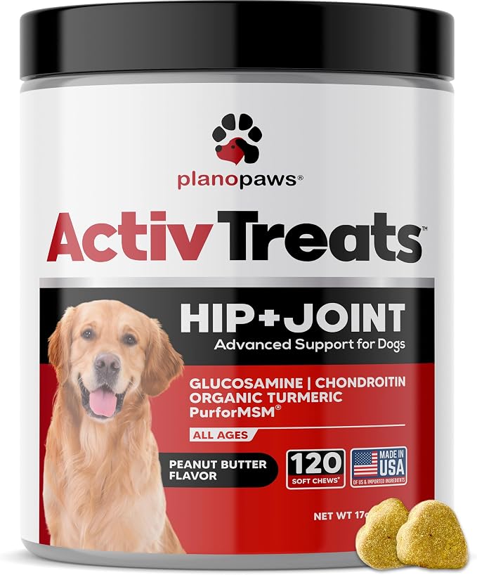 Glucosamine for Dogs Hip and Joint Supplement - Safe Joint Support for Dogs -Natural Dog Joint Supplement with Glucosamine Chondroitin MSM Turmeric for Dogs - 120 Joint Care Chews for Dogs ActivTreats