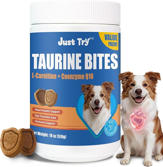 Just Try 18 oz. Taurine Supplement Coq10 for Dogs with L-Carnitine & Coenzyme Q10 Support Dog Heart, Immune and Eyes Health
