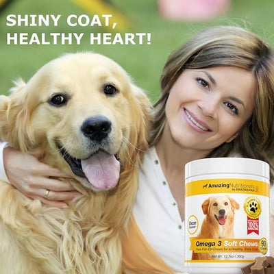Amazing Omega 3 for Dogs - Fish Oil for Dogs Supplement 90 Bacon Soft Chews - Itchy Skin, Dry Skin, Shedding & Coat Support - Omega Fatty Acids EPA DHA - Made in USA
