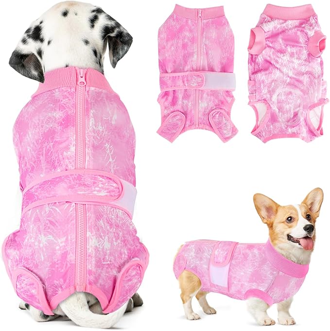 SlowTon Dog Surgery Recovery Suit - Zipper On Dog Onesies After Surgery for Female Male Dogs, Abdominal Wounds Bandages Cone/E-Collar Alternative Surgical Body Suit Anti-Licking (Pink-Tie Dye,S)