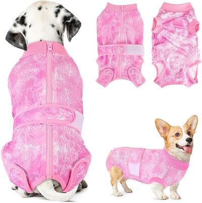 SlowTon Dog Surgery Recovery Suit - Zipper On Dog Onesies After Surgery for Female Male Dogs, Abdominal Wounds Bandages Cone/E-Collar Alternative Dogs Body Suit Shirt Anti-Licking (Pink,4XL)