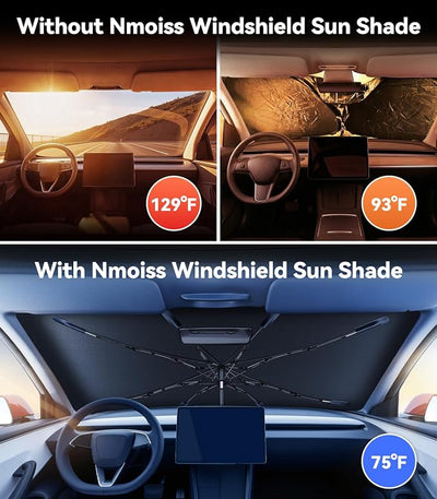 Nmoiss Windshield Sun Shade Umbrella for Ram - [Vinyl Coating Heat Shield] Protect Car from Sun Rays & Heat Damage Keep Cool and Protect Interior, Spring Structure Edge