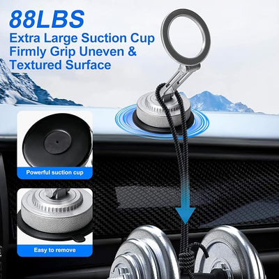 All-Metal Alloy Magnetic Suction Cup Car Phone Mount Holder Dash (Silver) | Strong Powerful Magnetic Heavy-Duty Suction Cup Windshield Dashboard Cell Mobile Phone Mount, Vehicle Bracket Holder for Car
