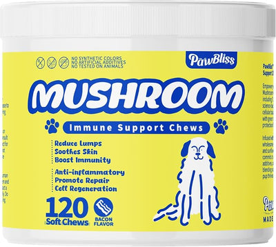 Turkey Tail Mushroom for Dogs Lumps and Bumps - Mushroom Immune Support for Dogs- Mushroom Blend with Shiitake, Lion's Mane, Maitake, Reishi, Cordyceps, Chaga-120 Soft Chews
