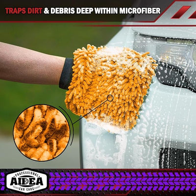 AIDEA Car Wash Mitt Microfiber, 1PK, Car Wash Brush, 7.12''X10.14'' | Scratch Free Lint-Free, Premium Chenille Microfiber Mitt, Regular Size, Orange
