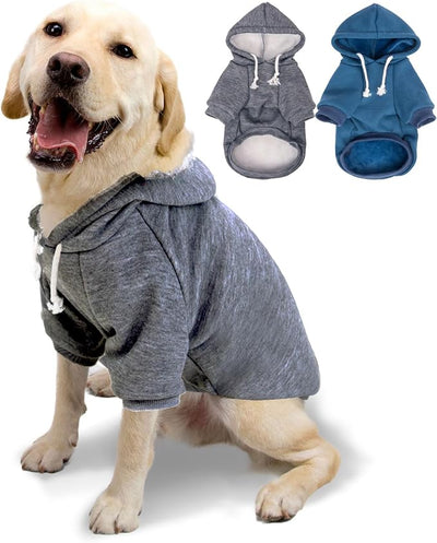 2-Pack Dog Hooded Sweaters & Jackets - Soft Dog Clothes Hoodie for Small/Medium/Large Dogs & Cats | All-Season Comfort & Fit, Stylish Pet Shirts Apparel & Accessories (Blue, Dark Grey, X-Small)
