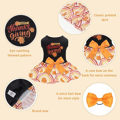 CuteBone Dog Mesh Dress Thanksgiving Puppy Sundress Pet Outfit Summer Fashion for Small Dogs Girl Cat Clothes