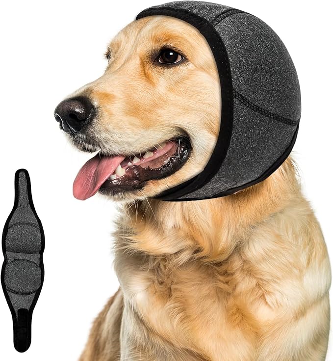 Dog Ear Muffs Noise Protection, Wraps Cover for Dogs Bath Grooming, Adjustable Dog Calming Hoodie Hematoma Anxiety Firework Thunder, Waterproof Dogs Shower Cap Drying Swimming Bathing (MG)