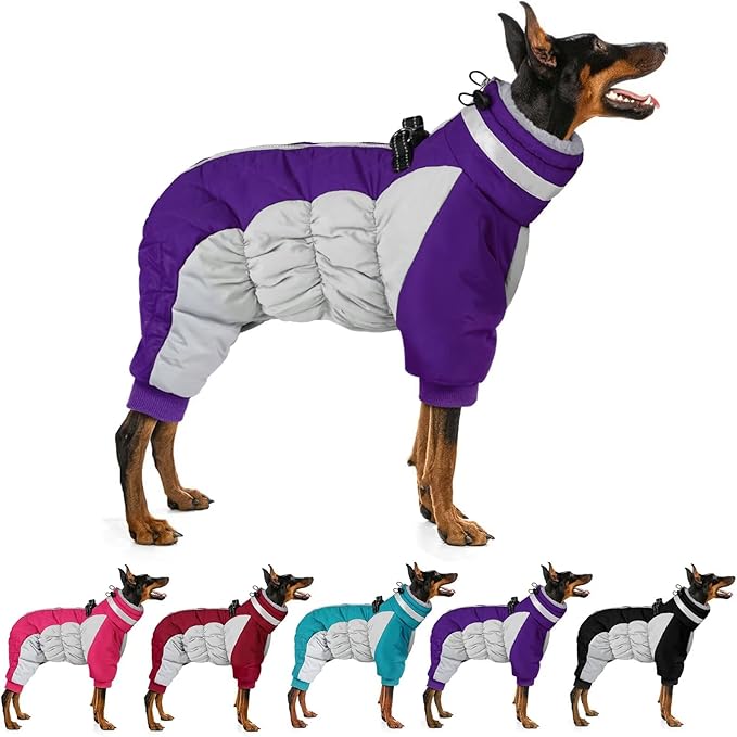 MIGOHI Full Body Dog Coat，Warm Coats for Small Dogs | Reflective Winter Coat for Dogs with Harness,Turtleneck Dog Snowsuit with Legs,Windproof Pet Fleece Puffer Jacket,S,Purple