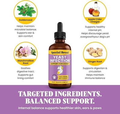 Natural Yeast Infection Relief for Dogs – Itchy Skin & Ear Treatment, Supports Allergy & Immune Health, Reduces Itching, Irritation & Inflammation, Liquid Drops, 4oz
