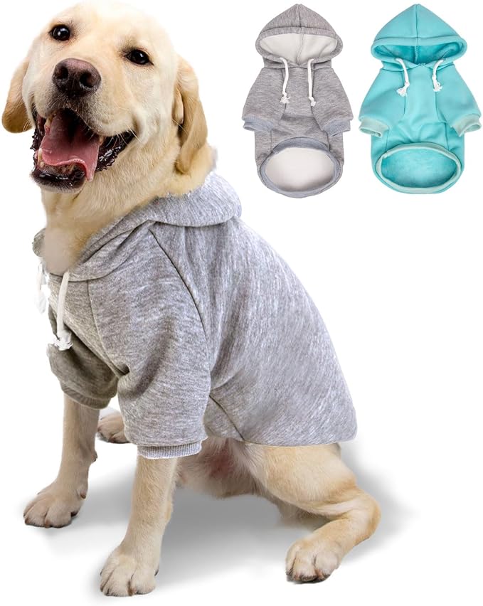 2-Pack Dog Hooded Sweaters & Jackets - Soft Dog Clothes Hoodie for Small/Medium/Large Dogs & Cats | All-Season Comfort & Fit, Stylish Pet Shirts Apparel & Accessories (Light Blue, Grey, Large)